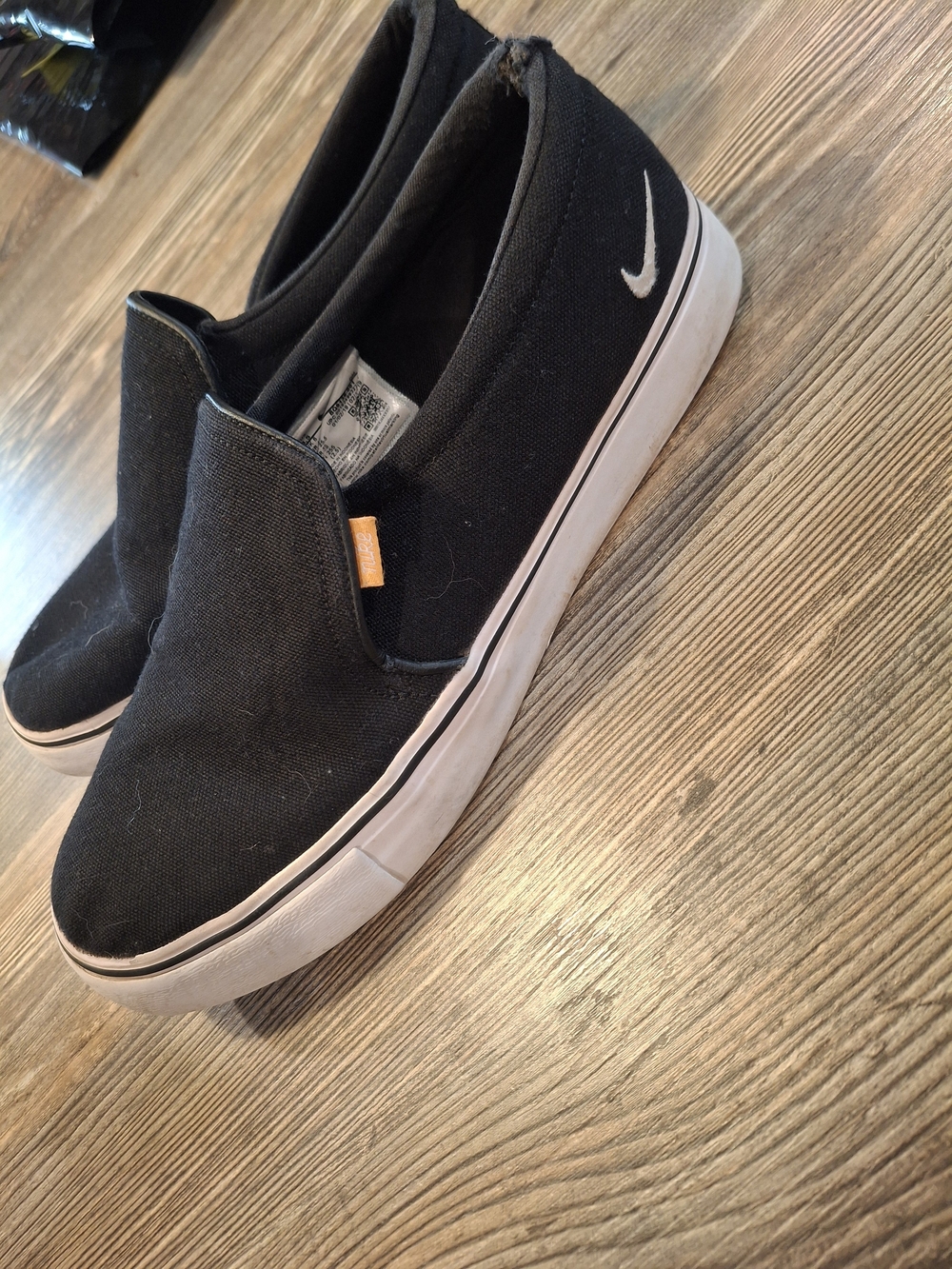 Nike Black Canvas Slip-On Loafers with White Sole
